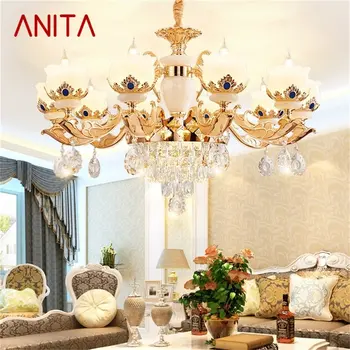 ANITA Moderný Luster Luxusné Gold Crystal LED Sviečka Prívesok Lampa pre Domáce Obývacej Izby, Spálne, Svietidlá, Dekorácie