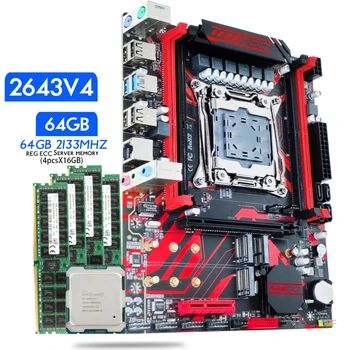 Atermiter X99 D4 Doska Set s Xeon E5 2643 V4 LGA2011-3 CPU 4pcs X 16GB = 64 GB 2133MHz DDR4 REG ECC RAM Pamäť