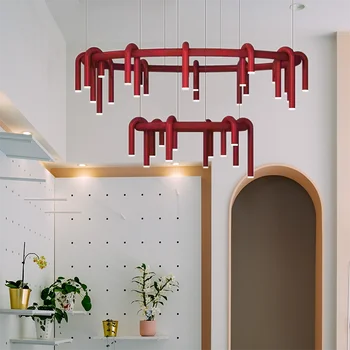 Dvojitý Prívesok Svetlo Moderné Nordic U-Tvarované LED Dizajnér Červené svetlo Pre Domáce Dekorácie Pre Obývacej Miestnosti Dekorácie