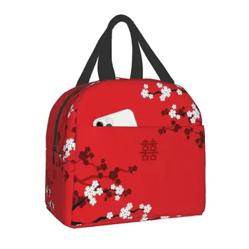 Orientálna Čerešňové Kvety Izolované Obed Tašky pre Ženy, Deti, Školy Resuable Tepelnej Teplé Chladnejšie Potravín Japonská Sakura Lunch Box