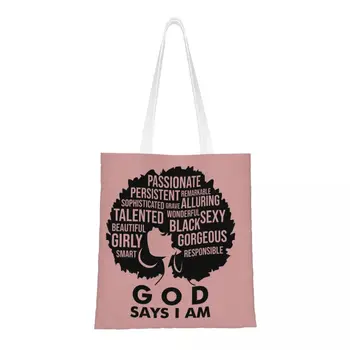 Roztomilý Tlač Boh Hovorí: Ja Som Tote Nákupné Tašky Recyklácie Plátno Shopper Ramenný Africkej Ženy Kabelka